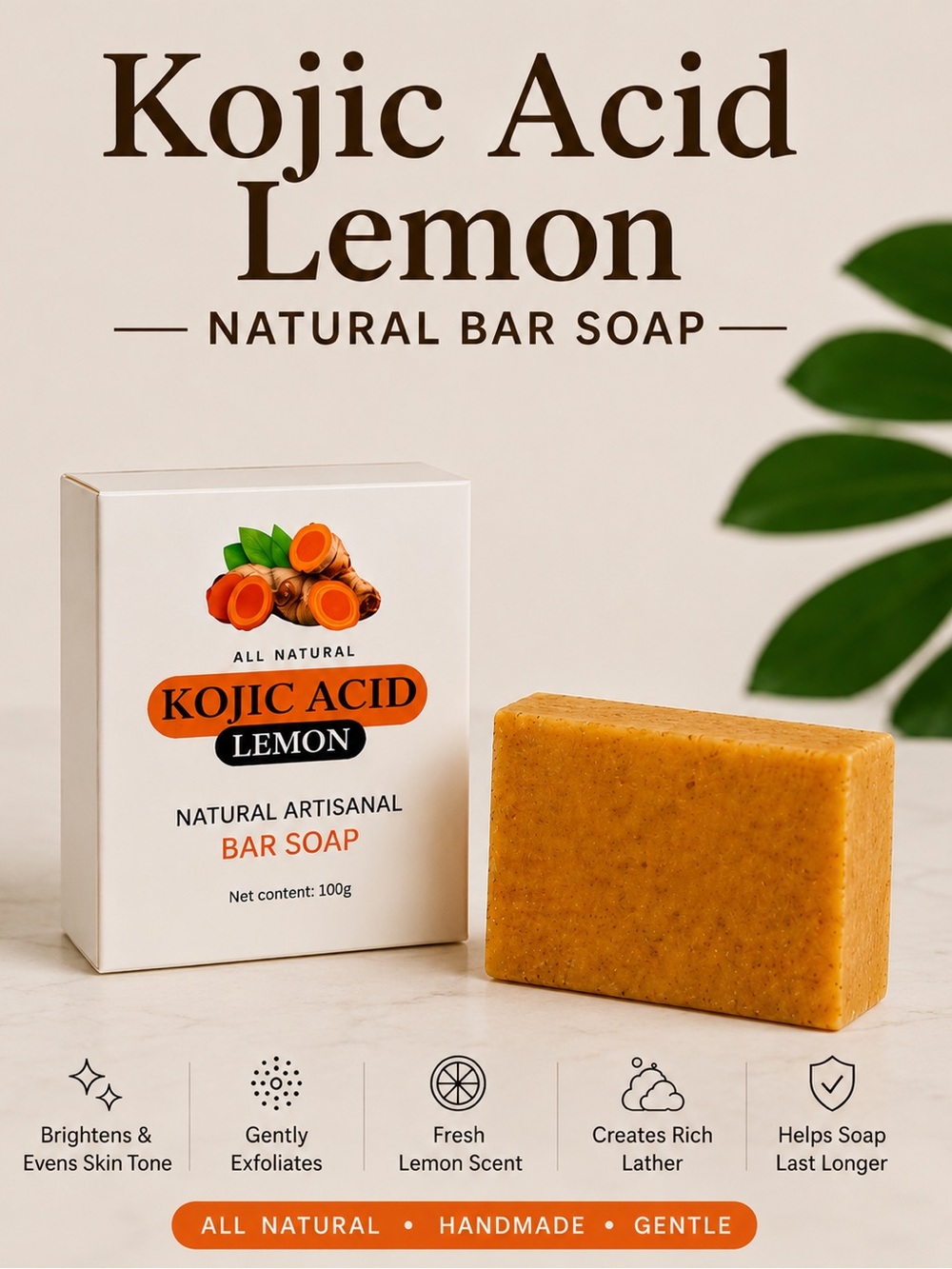 Turmeric & Kojic Acid Brighting Soap Bar w/ Mesh Bag